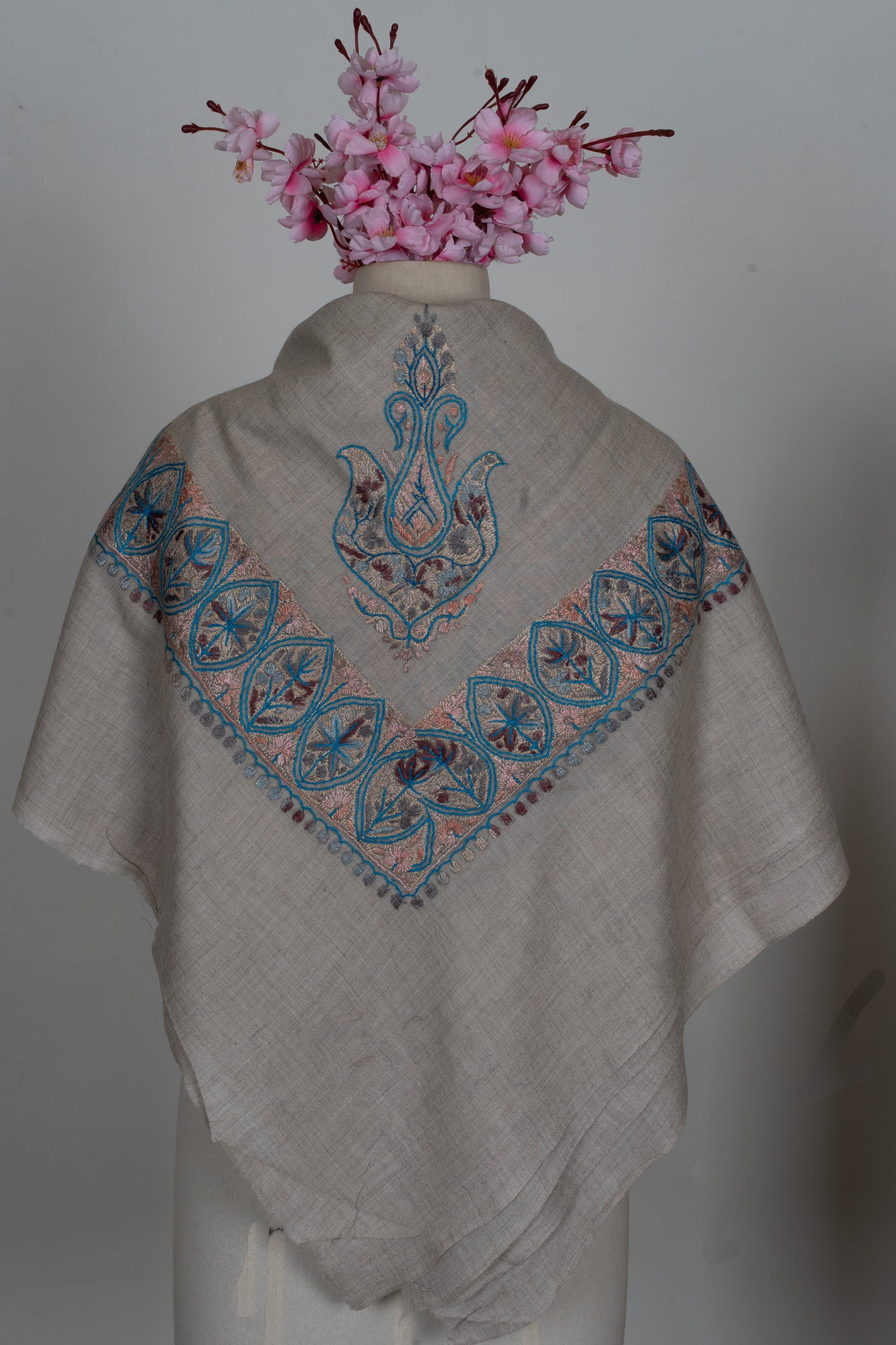 Azure Petal Cashmere Rumal — Sozni Hand Embroidered