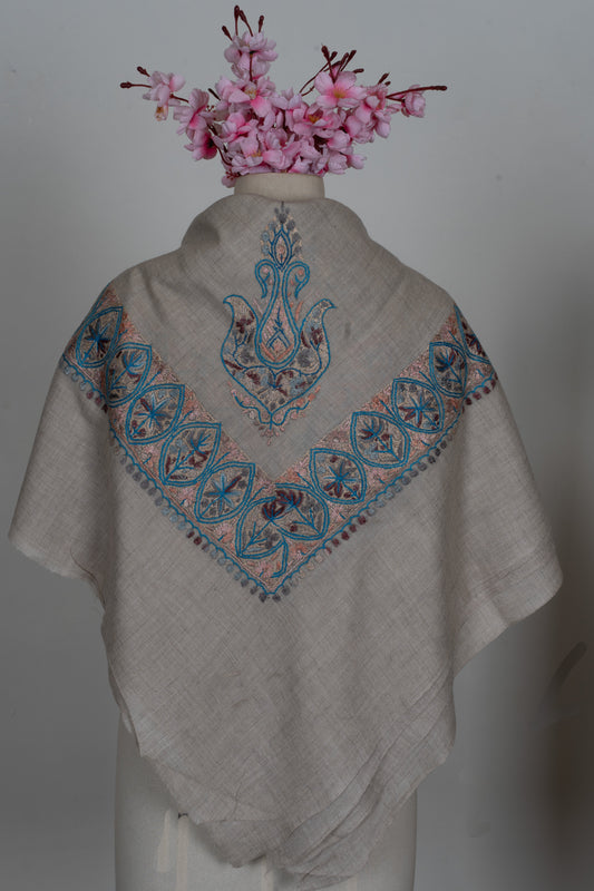 Azure Petal Cashmere Rumal — Sozni Hand Embroidered