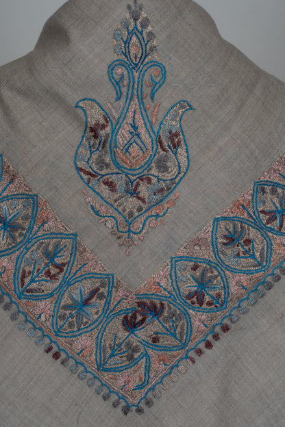 Azure Petal Cashmere Rumal — Sozni Hand Embroidered