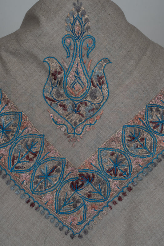 Azure Petal Cashmere Rumal — Sozni Hand Embroidered