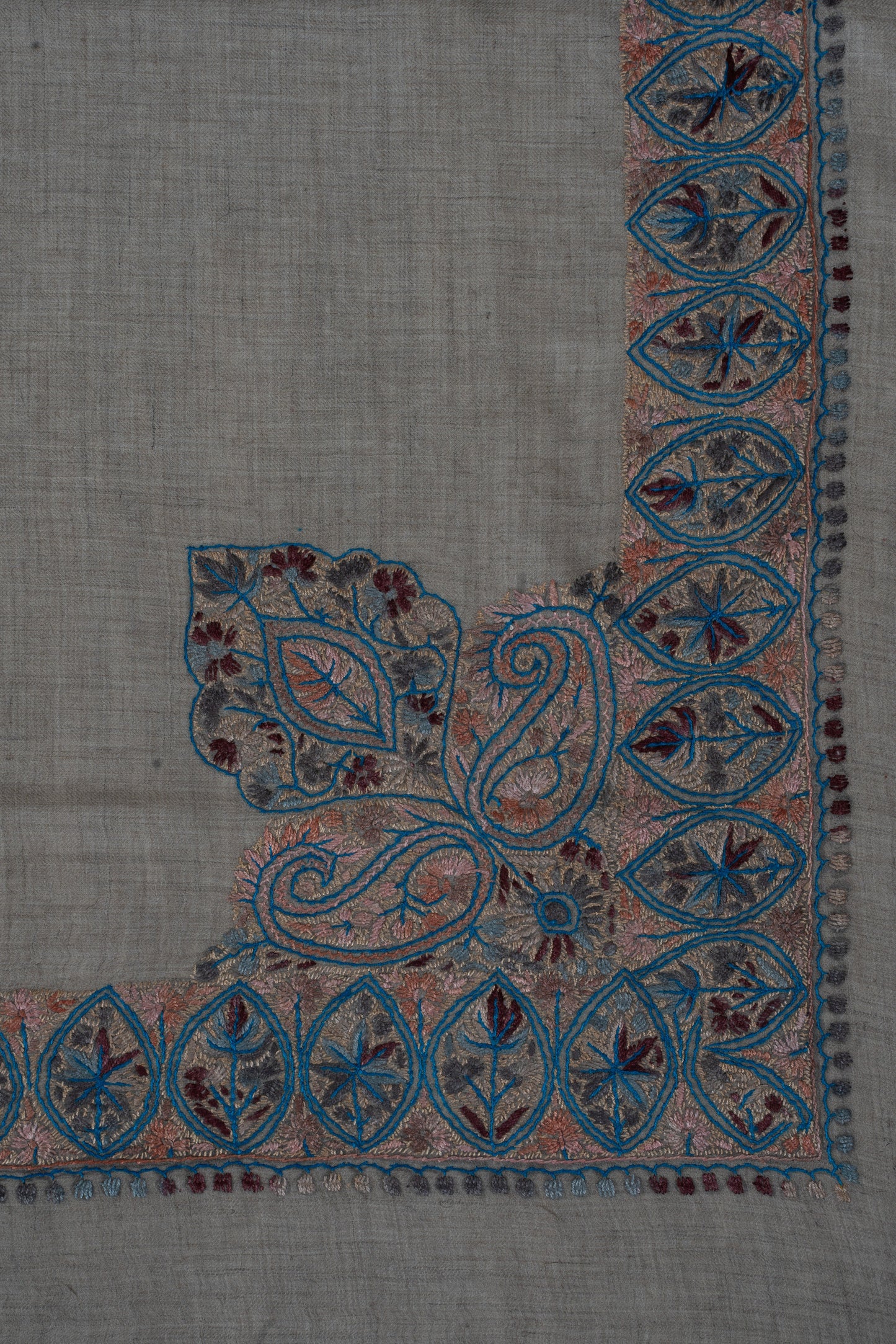 Azure Petal Cashmere Rumal — Sozni Hand Embroidered