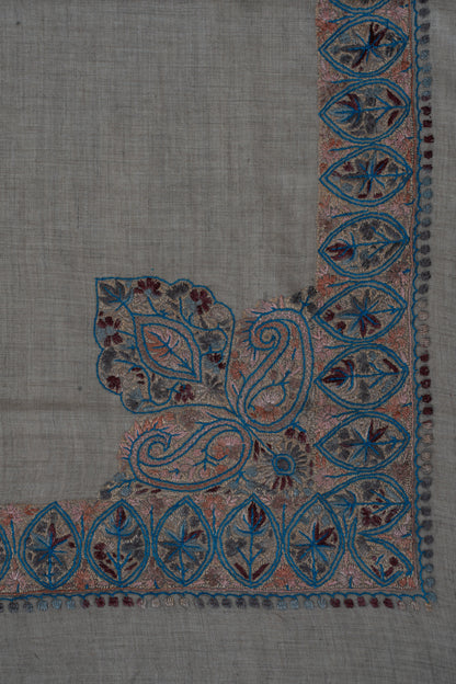 Azure Petal Cashmere Rumal — Sozni Hand Embroidered