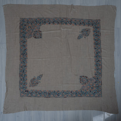Azure Petal Cashmere Rumal — Sozni Hand Embroidered