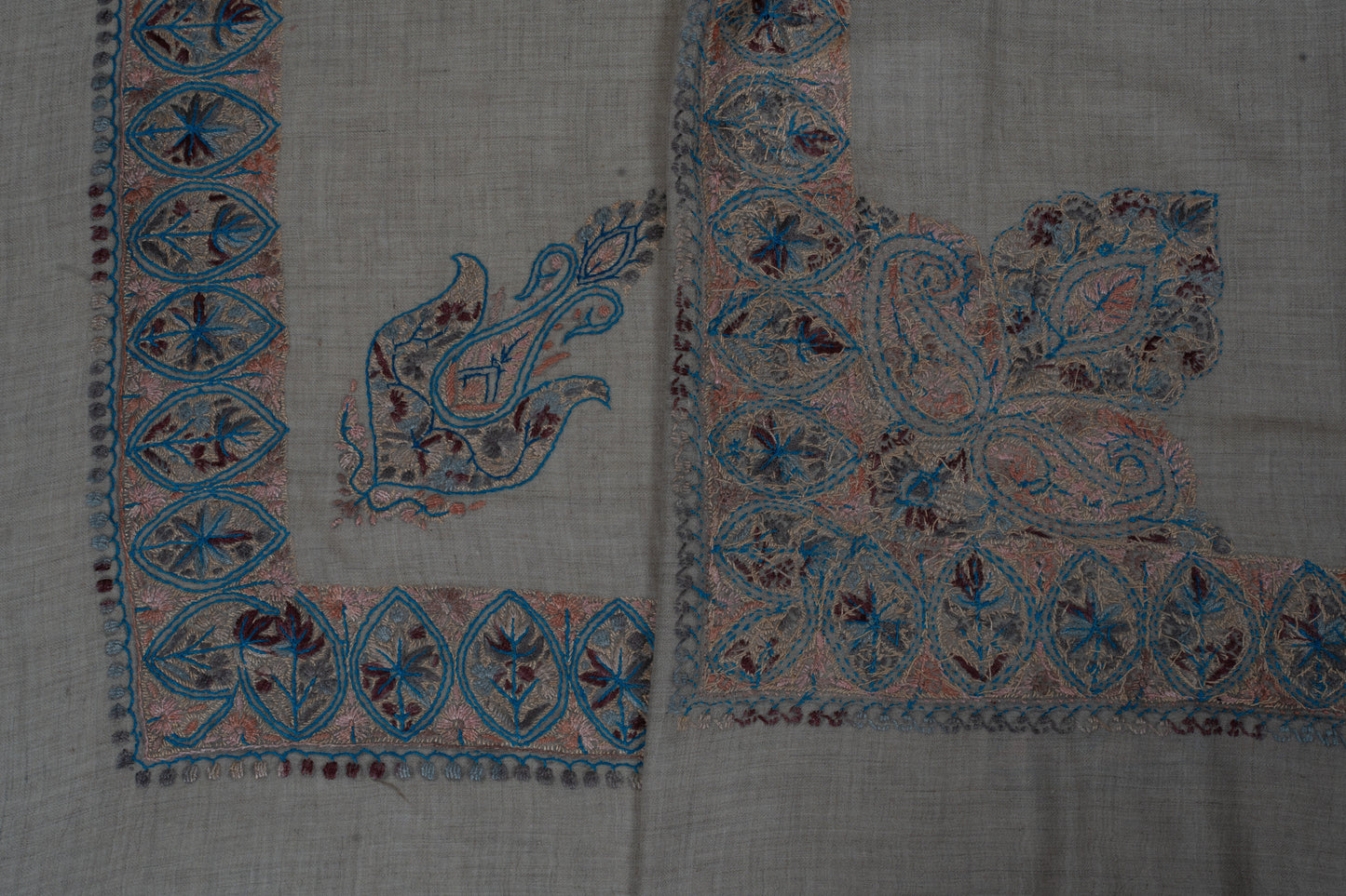 Azure Petal Cashmere Rumal — Sozni Hand Embroidered