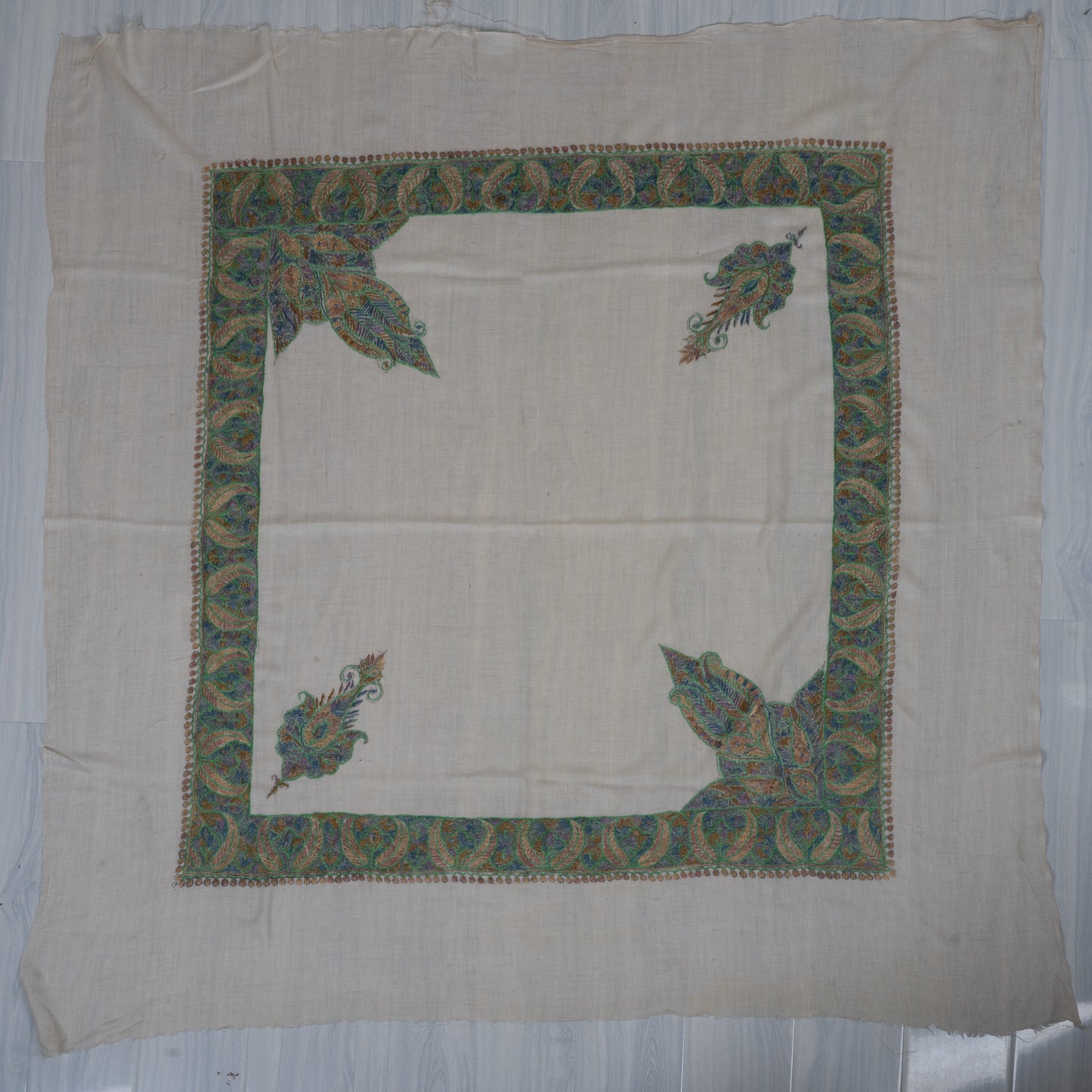 Forest Opal Cashmere Rumal — Sozni Hand Embroidered