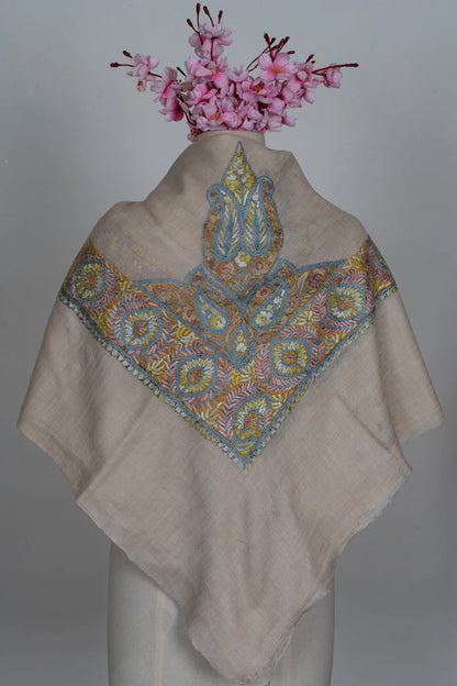 Golden Azure Cashmere Rumal — Sozni Hand Embroidered