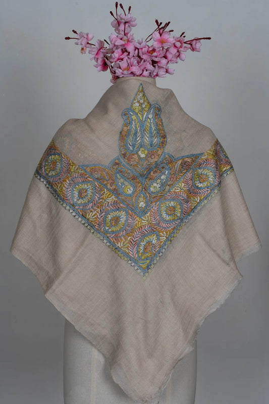 Golden Azure Cashmere Rumal — Sozni Hand Embroidered