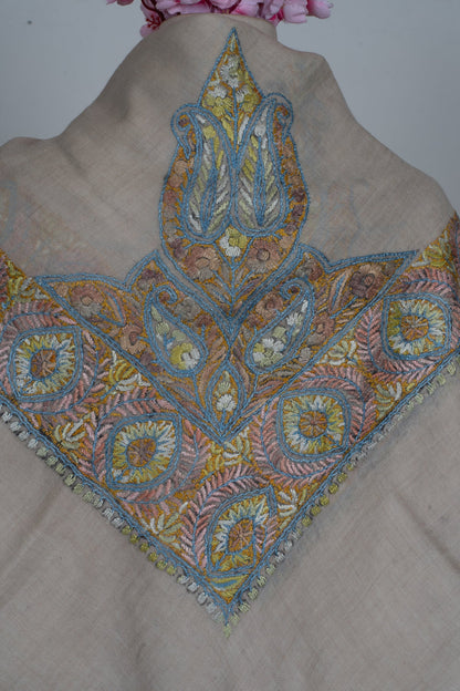 Golden Azure Cashmere Rumal — Sozni Hand Embroidered