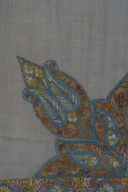 Golden Azure Cashmere Rumal — Sozni Hand Embroidered