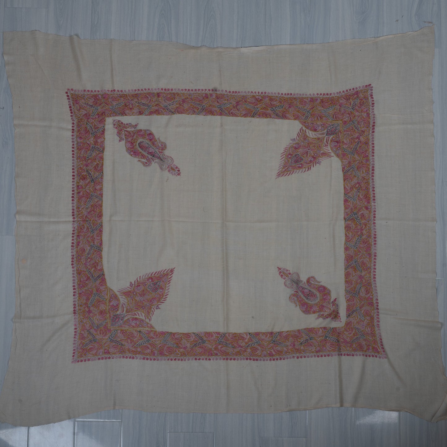 Blush Rosette Cashmere Rumal — Sozni Hand Embroidered