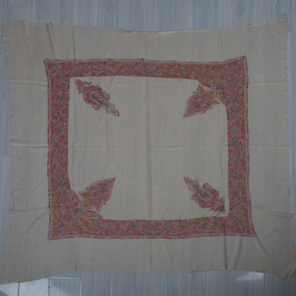 Blush Rosette Cashmere Rumal — Sozni Hand Embroidered