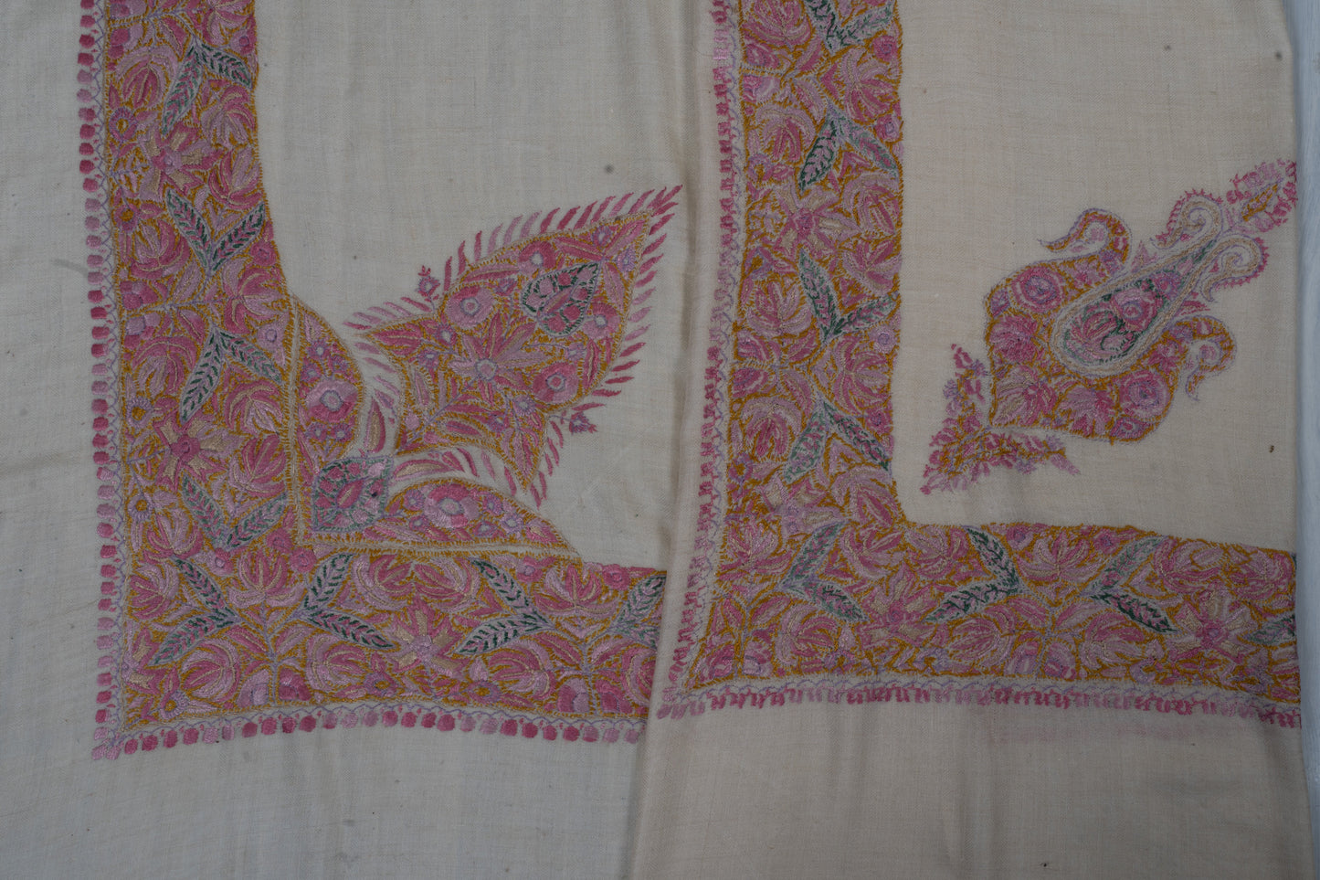 Blush Rosette Cashmere Rumal — Sozni Hand Embroidered