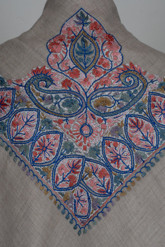 Coral Lattice Cashmere Rumal — Sozni Hand Embroidered