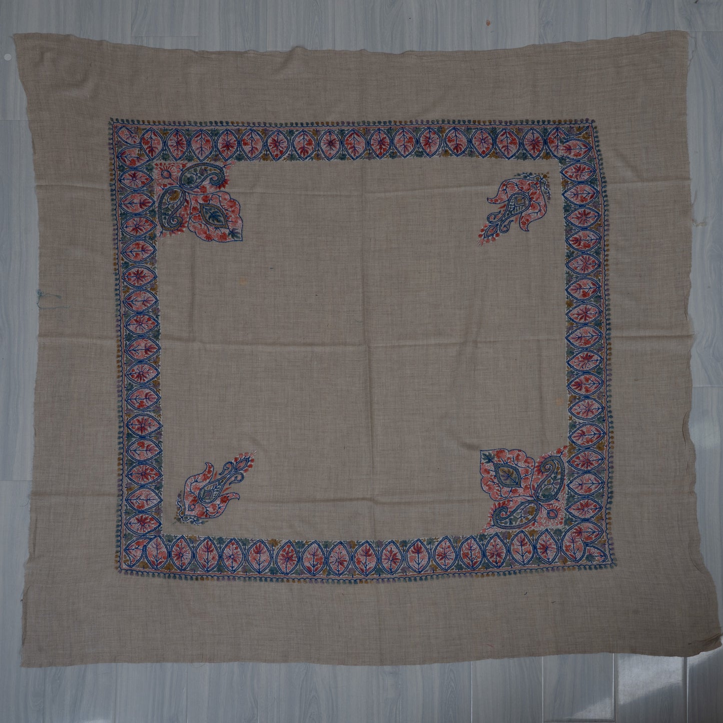 Coral Lattice Cashmere Rumal — Sozni Hand Embroidered