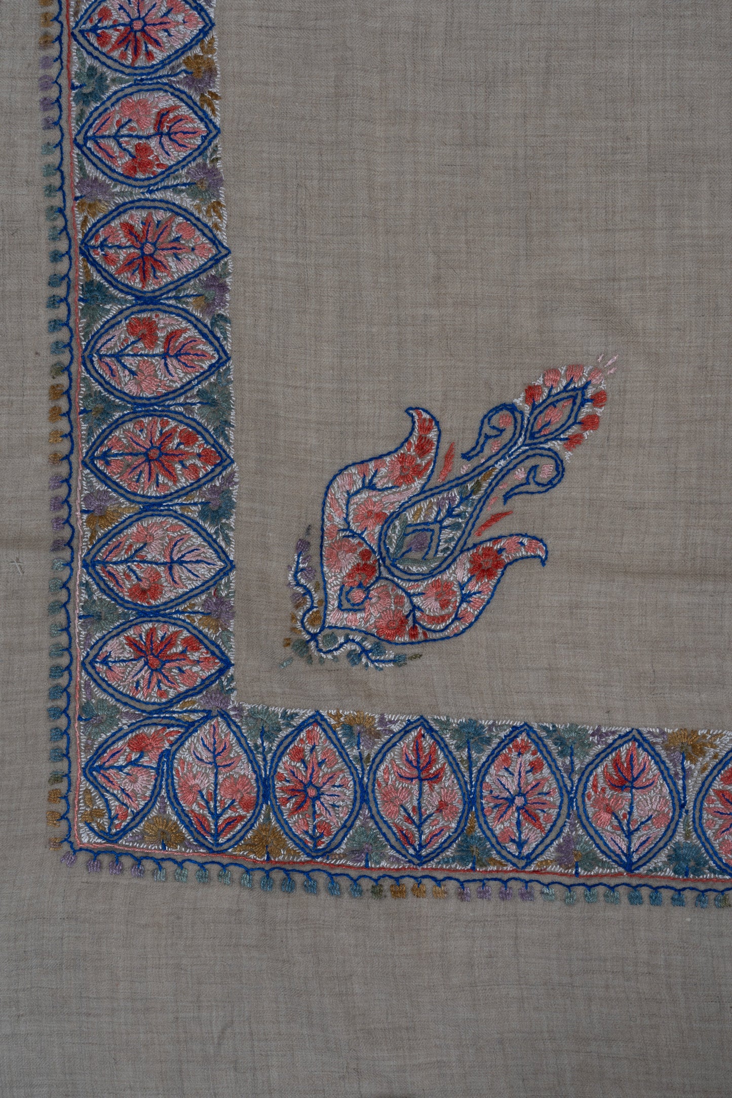Coral Lattice Cashmere Rumal — Sozni Hand Embroidered