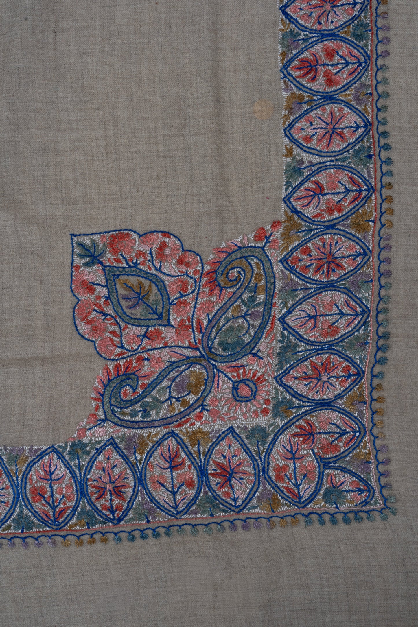Coral Lattice Cashmere Rumal — Sozni Hand Embroidered