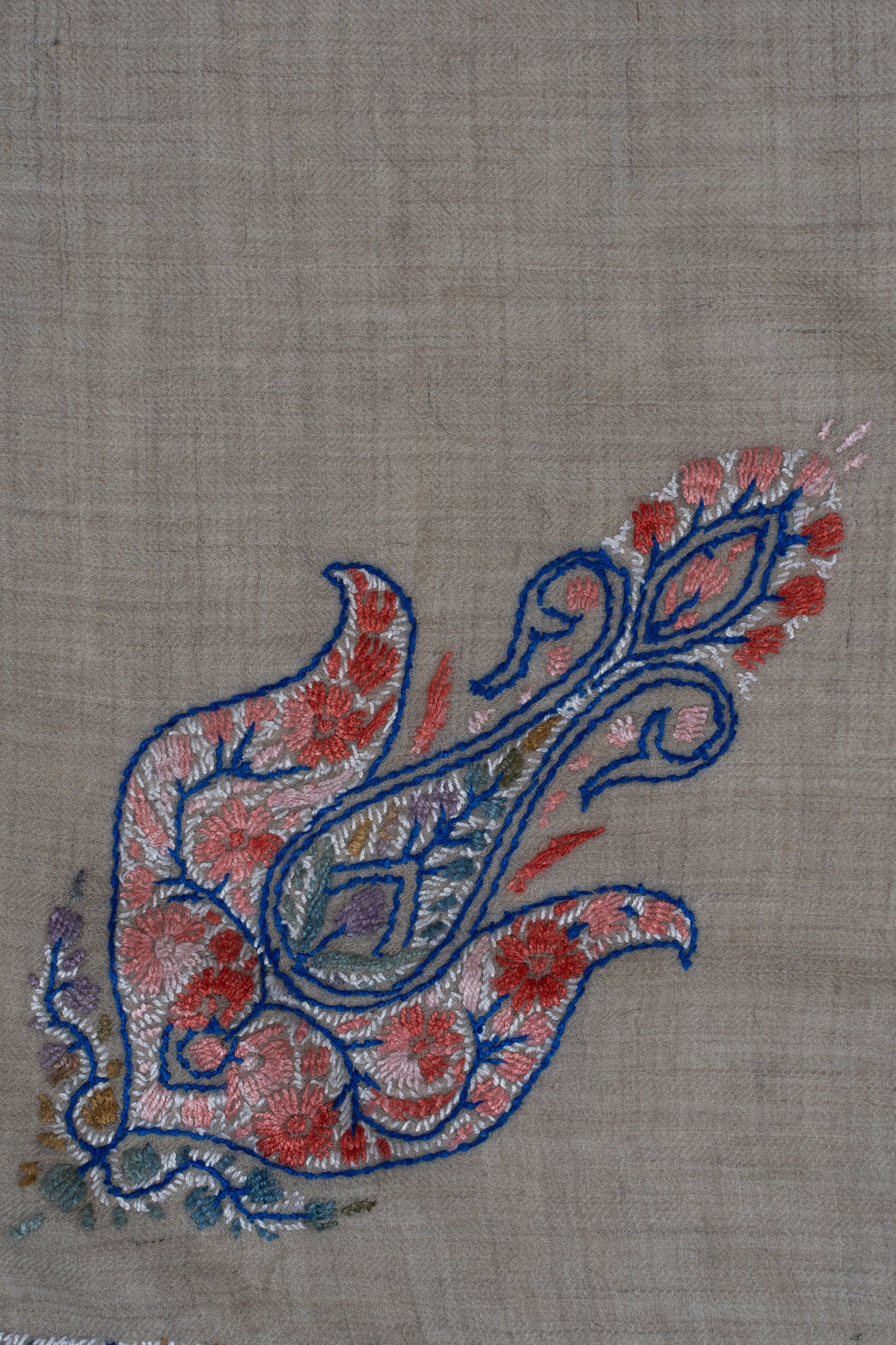 Coral Lattice Cashmere Rumal — Sozni Hand Embroidered