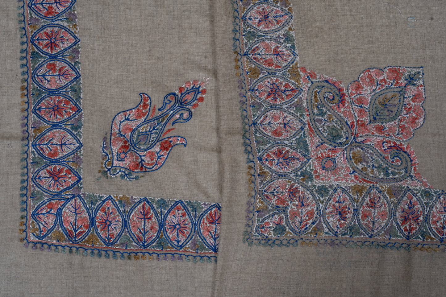 Coral Lattice Cashmere Rumal — Sozni Hand Embroidered