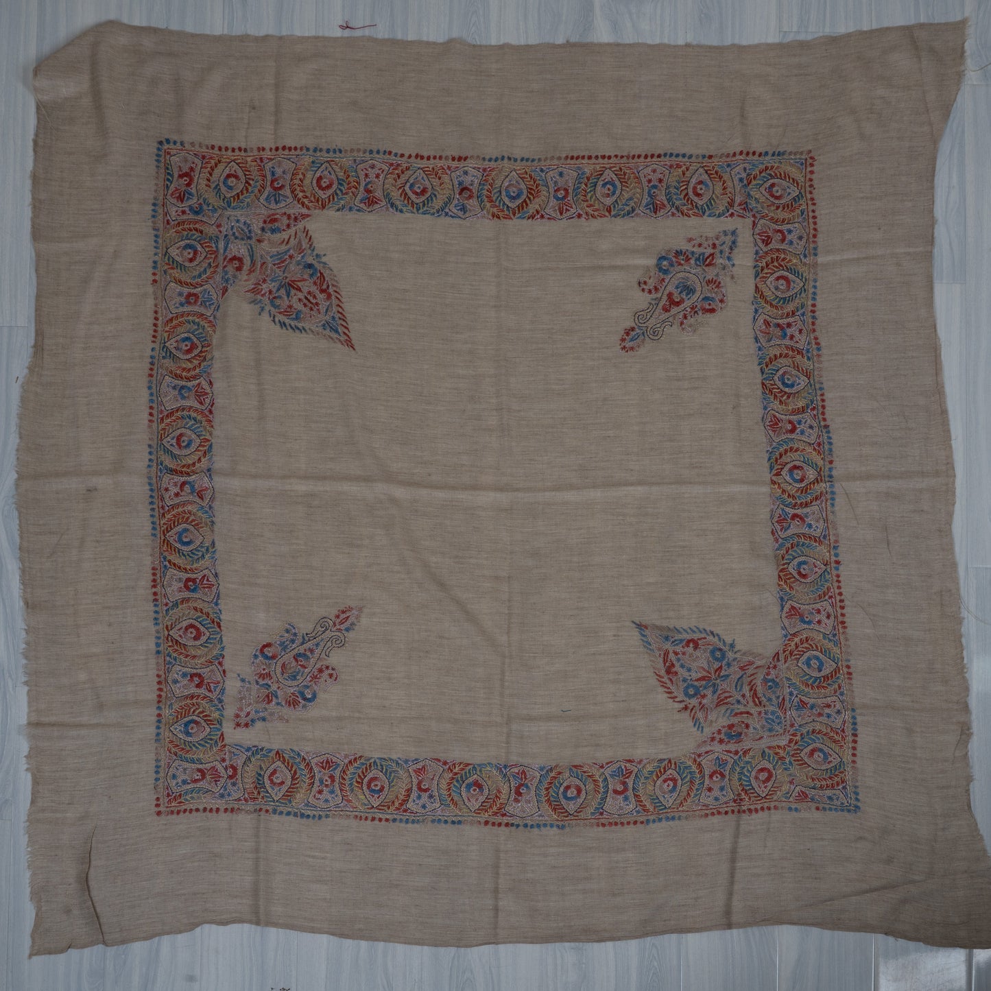 Crimson Fern Cashmere Rumal — Sozni Hand Embroidered
