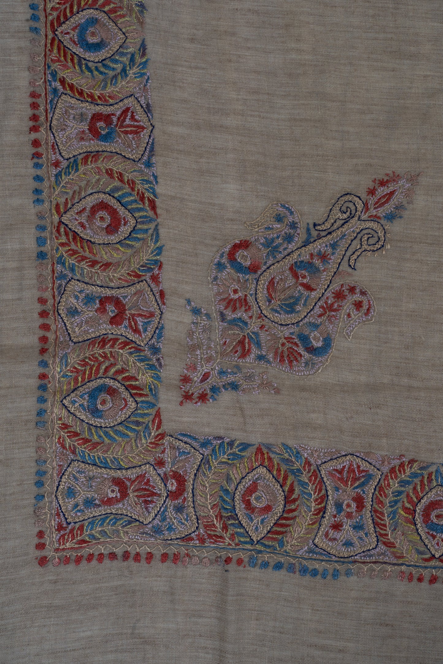 Crimson Fern Cashmere Rumal — Sozni Hand Embroidered