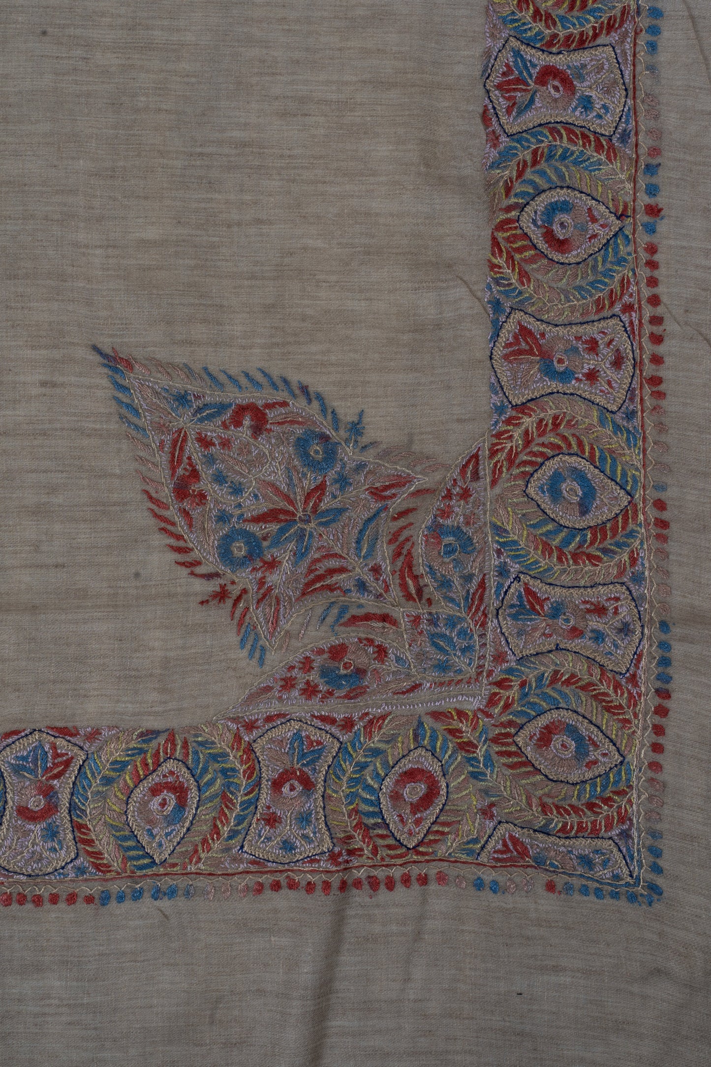 Crimson Fern Cashmere Rumal — Sozni Hand Embroidered