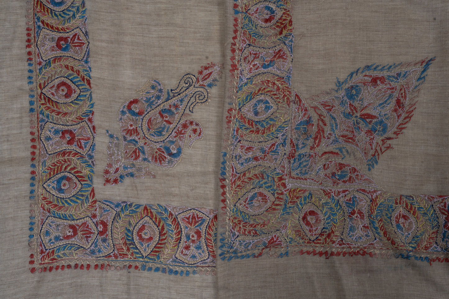 Crimson Fern Cashmere Rumal — Sozni Hand Embroidered