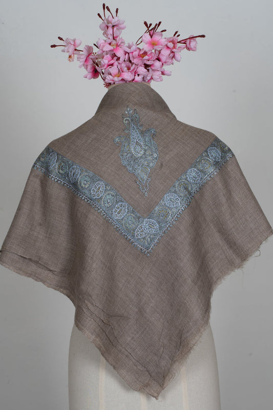 Mushroom Pearl Cashmere Rumal — Sozni Hand Embroidered