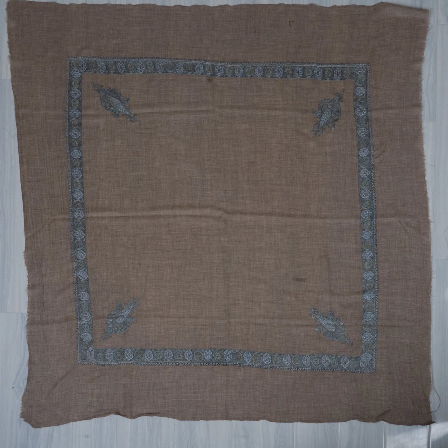 Mushroom Pearl Cashmere Rumal — Sozni Hand Embroidered