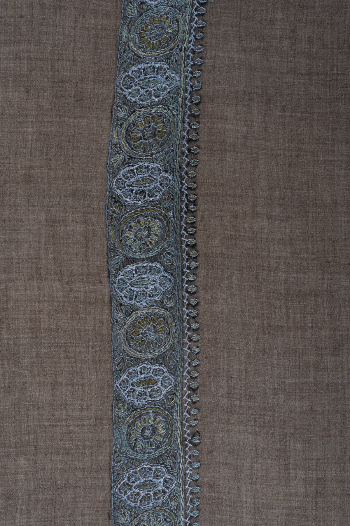 Mushroom Pearl Cashmere Rumal — Sozni Hand Embroidered