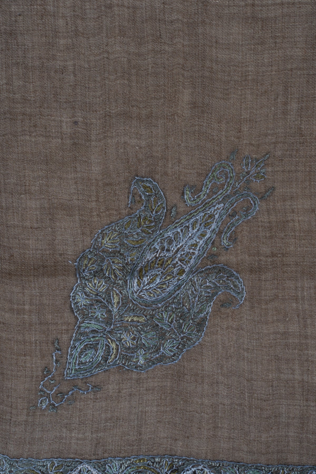 Mushroom Pearl Cashmere Rumal — Sozni Hand Embroidered