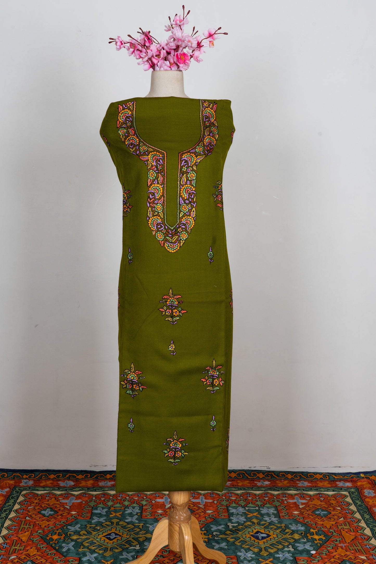 Verdant Bloom Sozni Embroidered Suit in Wool Blend