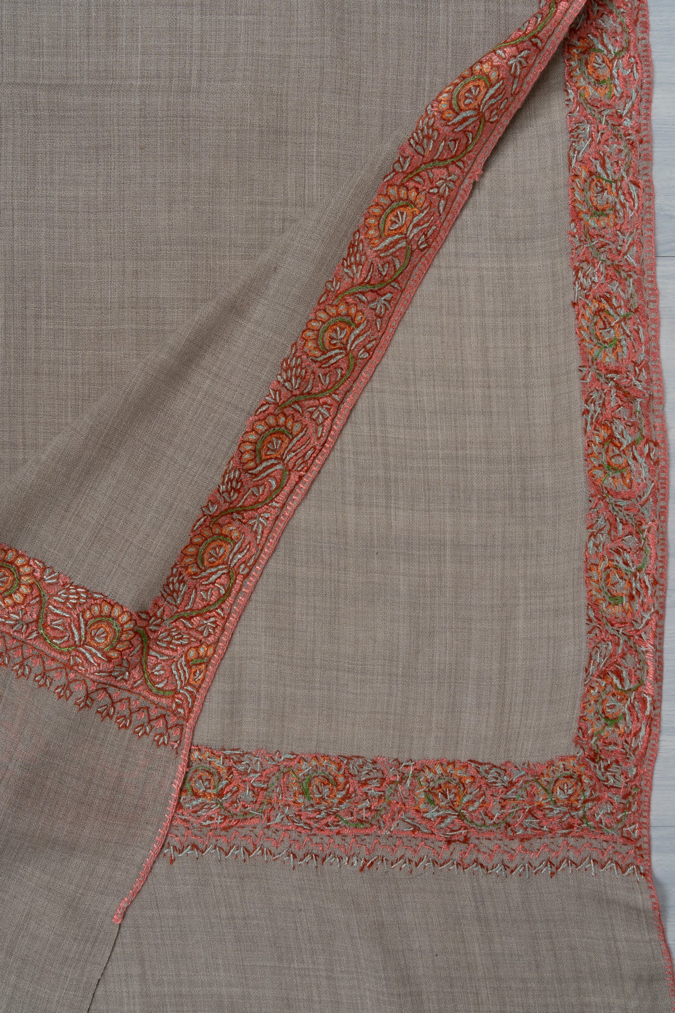 Sandstone Whisper — 2.5 Yards Sozni Hand-Embroidered Shawl
