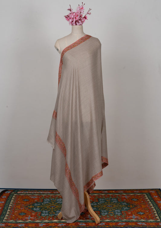 Sandstone Whisper — 2.5 Yards Sozni Hand-Embroidered Shawl