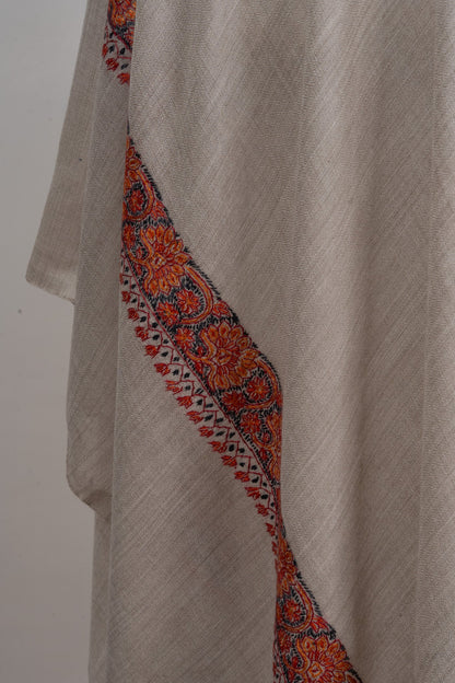 Ivory Drift — 2.5 Yards Sozni Hand-Embroidered Shawl
