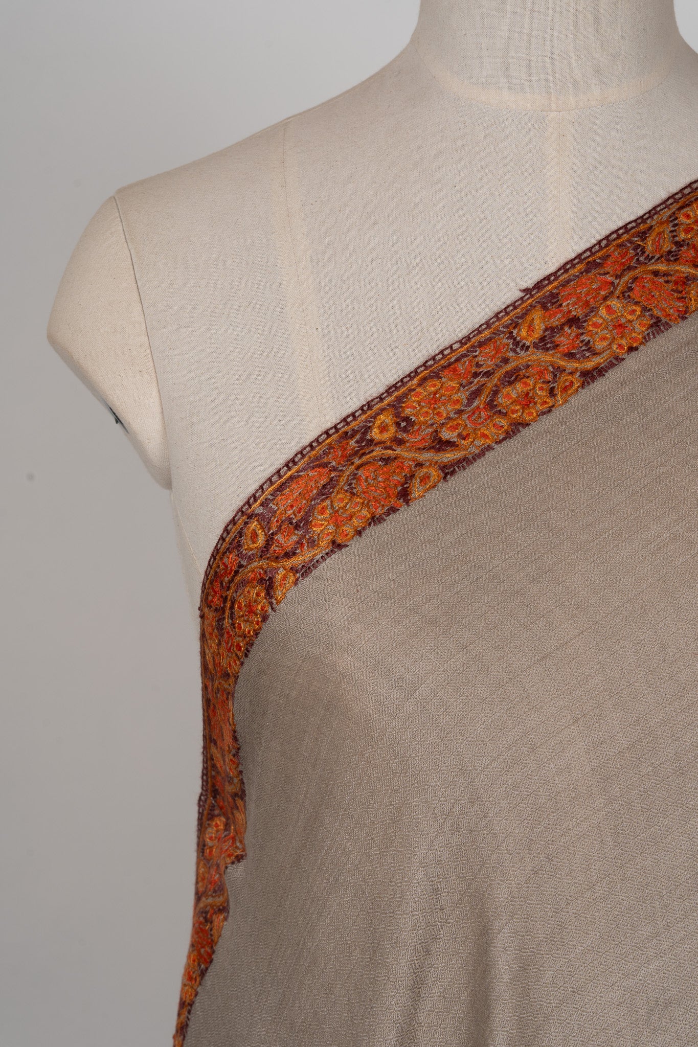 Claystone Calm — 2.5 Yards Sozni Hand-Embroidered Shawl