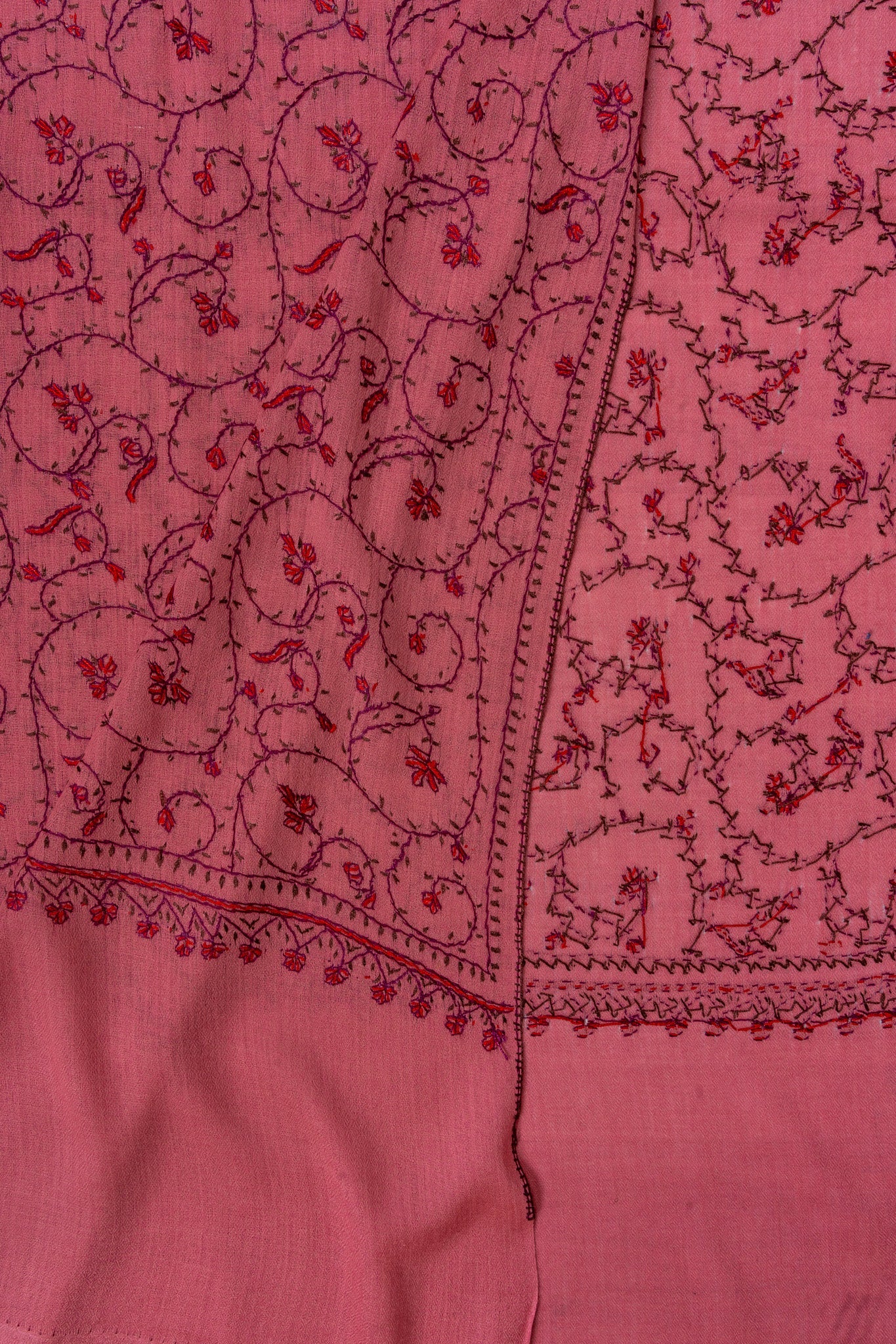 Rose Haven — 2.5 Yards Sozni Hand-Embroidered Shawl