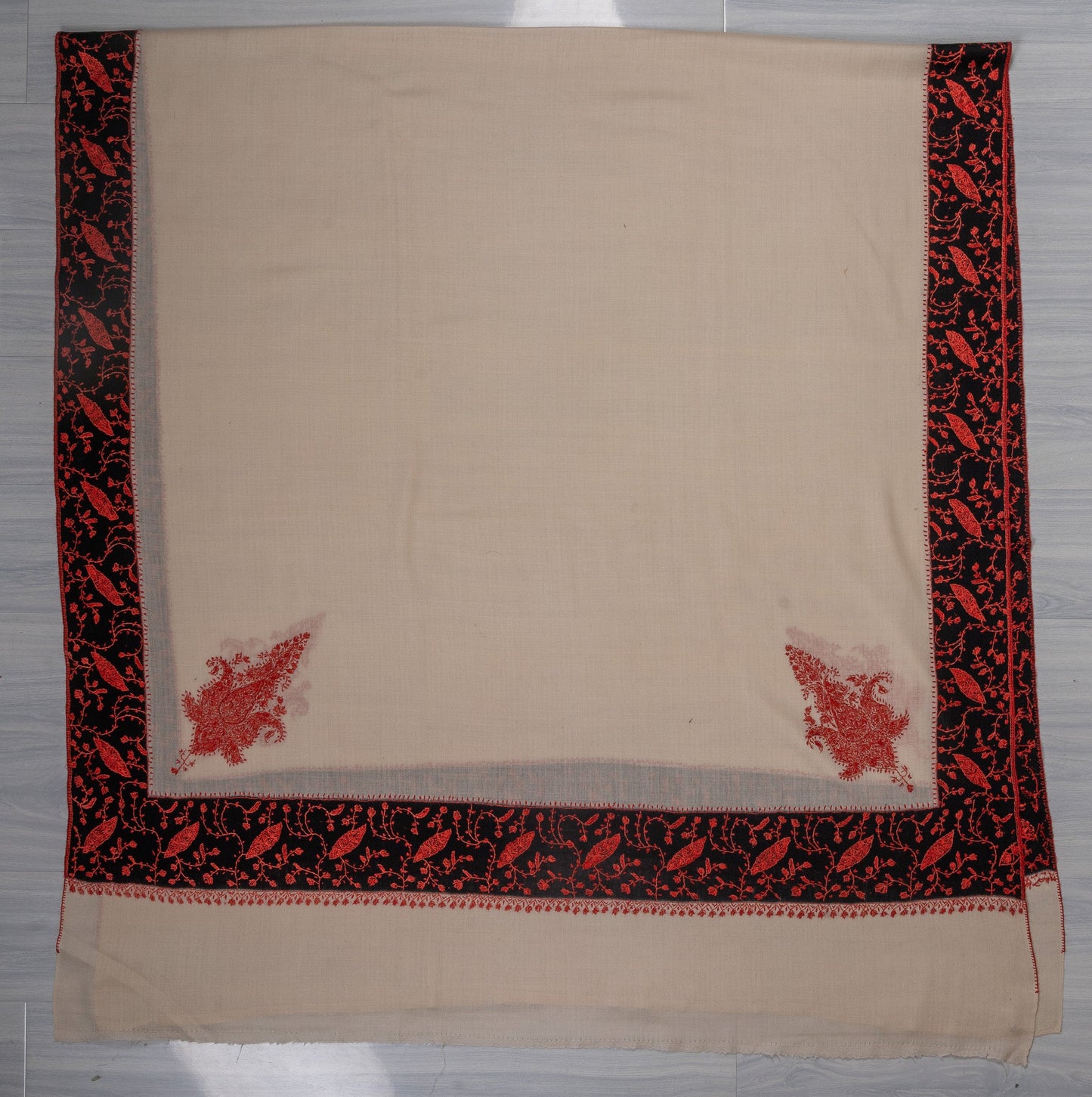Ivory Flame — 2.5 Yards Sozni Hand-Embroidered Shawl