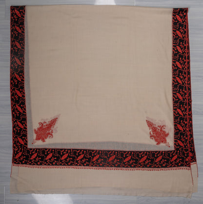 Ivory Flame — 2.5 Yards Sozni Hand-Embroidered Shawl