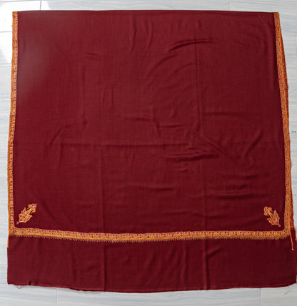 Maroon Empress — 2.5 Yards Sozni Hand-Embroidered Shawl