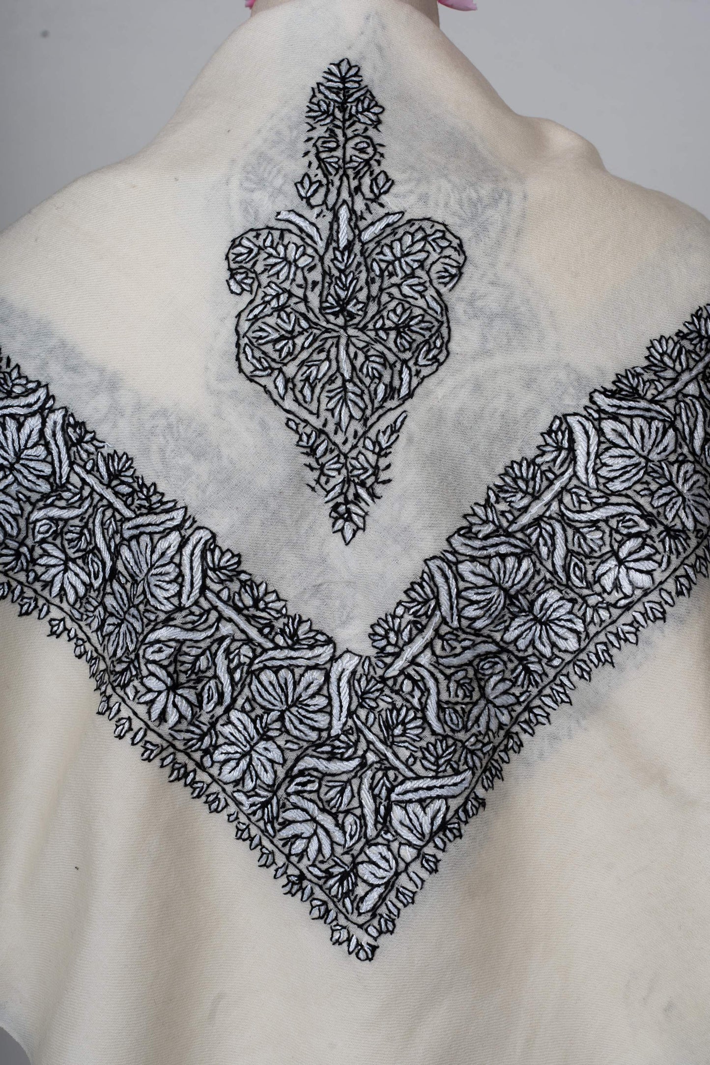 Ivory Noir Rumal 58 inches — Sozni Hand Embroidered