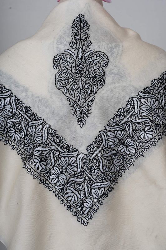 Ivory Noir Rumal 58 inches — Sozni Hand Embroidered