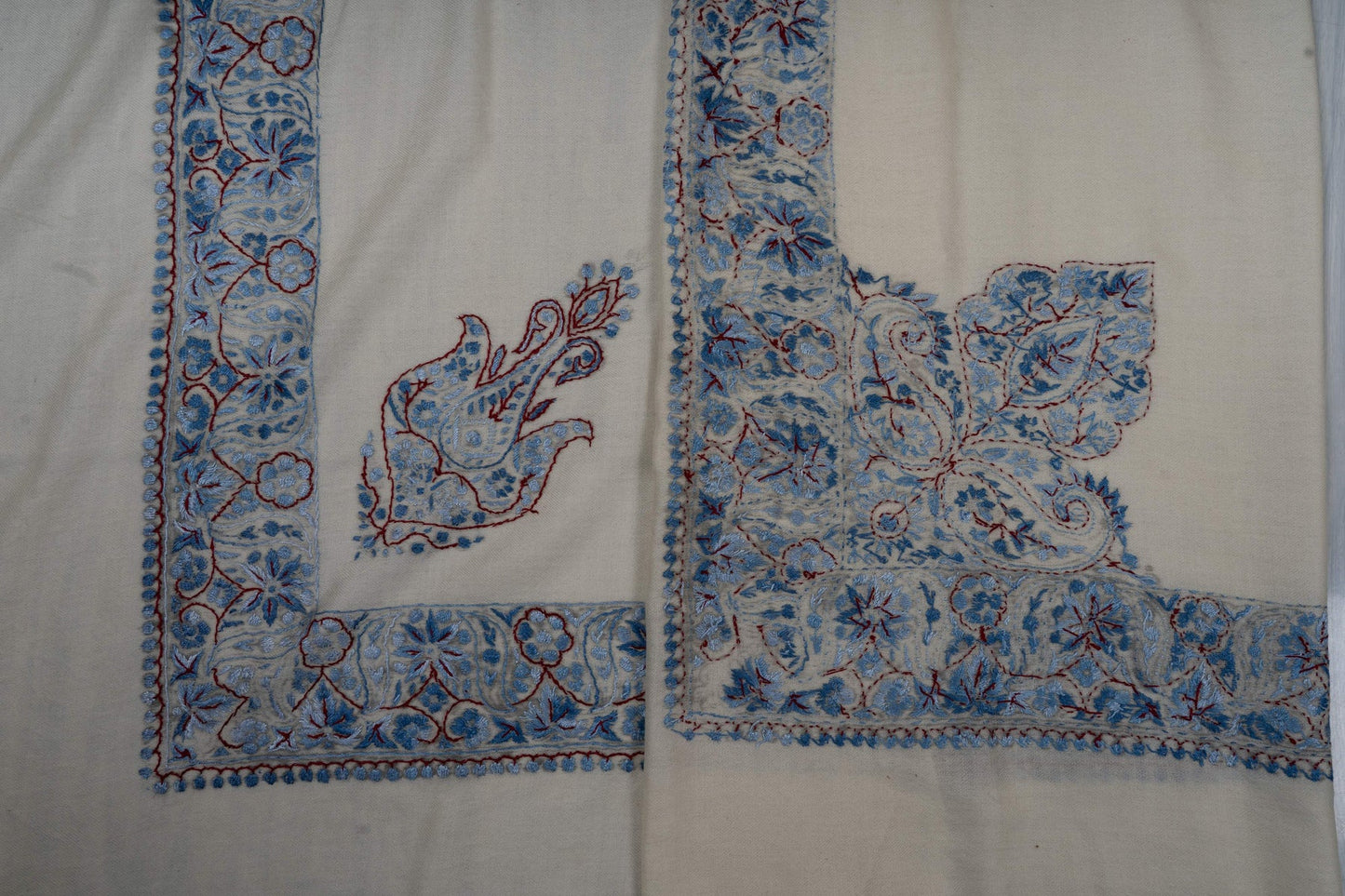 Azure Bloom Rumal 58 inches — Sozni Hand Embroidered