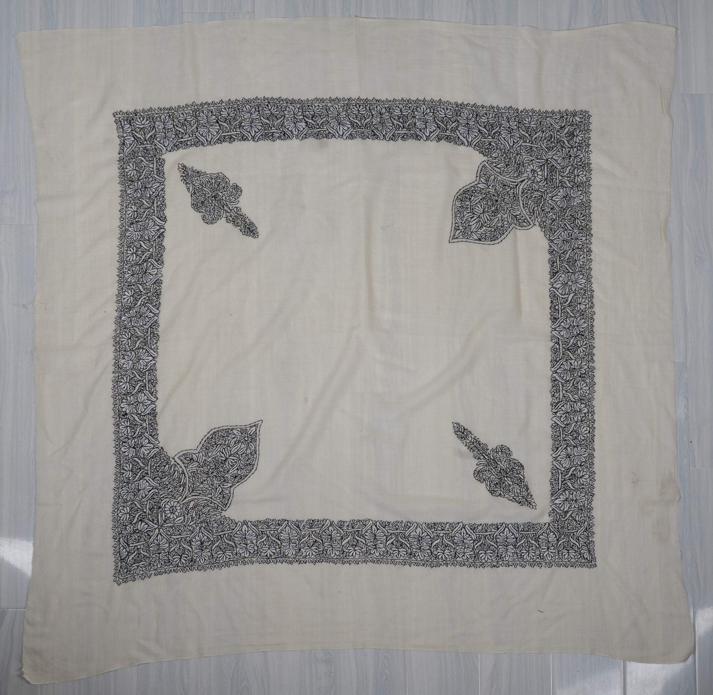 Ivory Noir Rumal 58 inches — Sozni Hand Embroidered