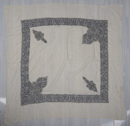 Ivory Noir Rumal 58 inches — Sozni Hand Embroidered