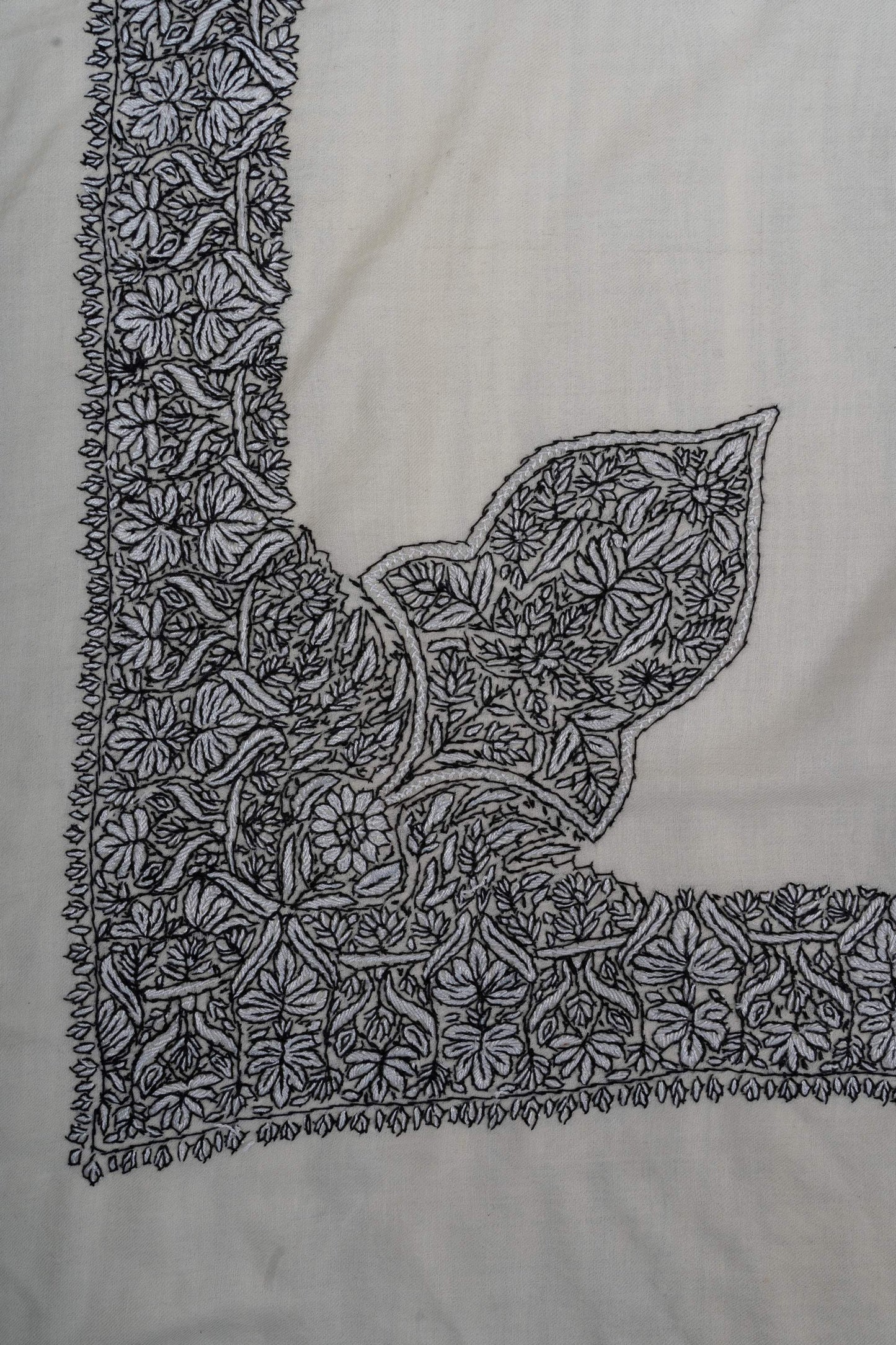 Ivory Noir Rumal 58 inches — Sozni Hand Embroidered