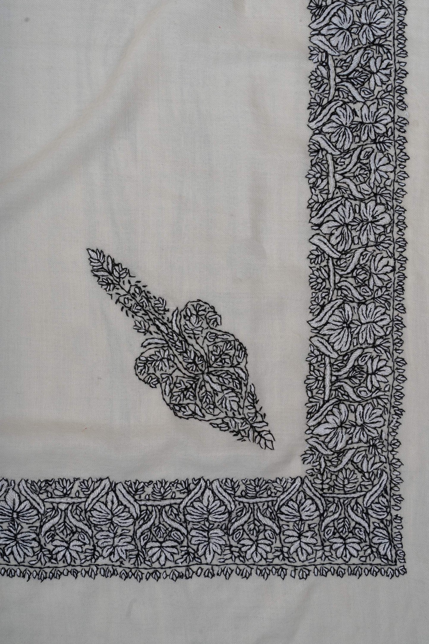 Ivory Noir Rumal 58 inches — Sozni Hand Embroidered