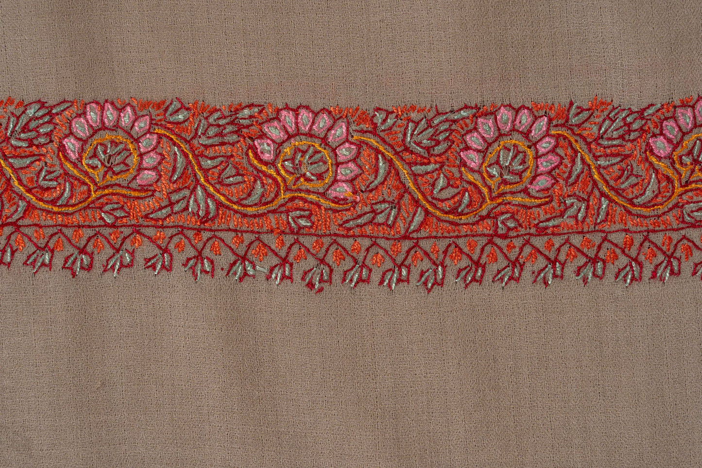 Taupe Ember — 2.5 Yards Sozni Hand-Embroidered Shawl