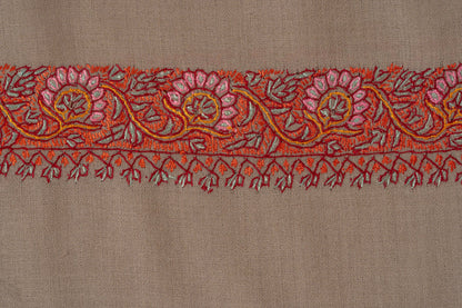 Taupe Ember — 2.5 Yards Sozni Hand-Embroidered Shawl