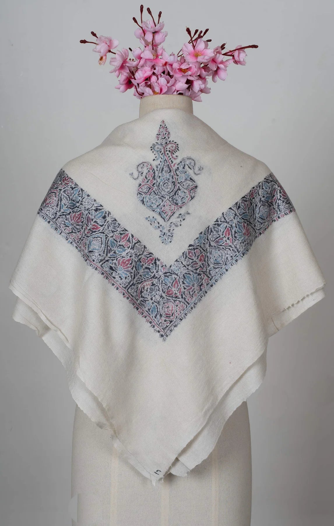 Petal Frost Rumal 58 inches — Sozni Hand Embroidered