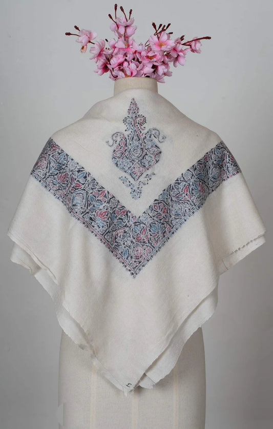 Petal Frost Rumal 58 inches — Sozni Hand Embroidered